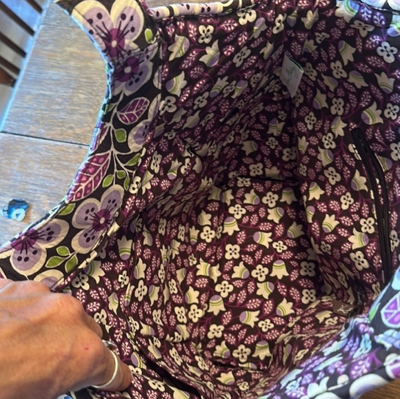 Vera Bradley Plum Petals Purple & Green Floral Quilt Semicircle Tote Bag Purse - Picture 2 of 6